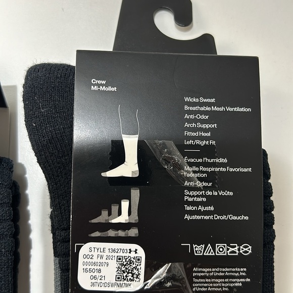 Under Armour Crew Socks UA Playmaker Project Rock 1362703 Black Gray 12-16 NWT - Picture 5 of 5